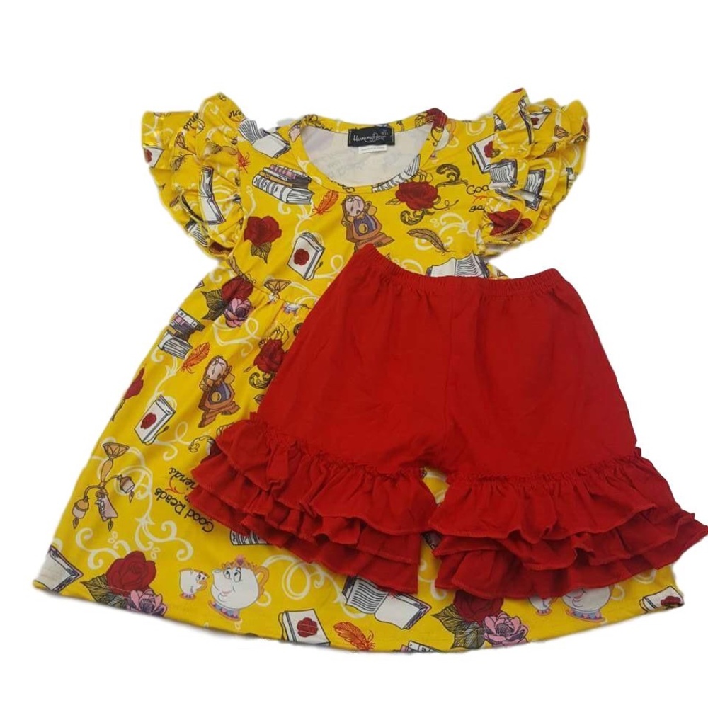 Boutique Harmony Bee Beauty & The Beast Yellow Shorts Tunic Set Many Sizes